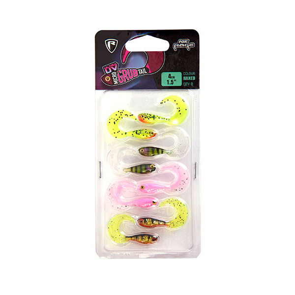 Fox Rage Micro Grub Tail 4cm UV Mixed Colour Pack 1 Fox Rage Micro Grub Tail 4cm UV Mixed Colour Pack